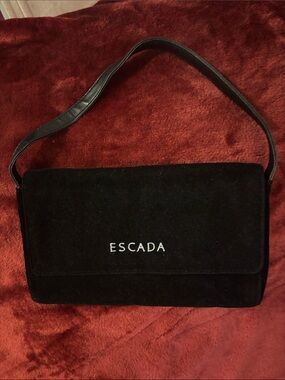 Escada Black Suede Logo Shoulder Bag